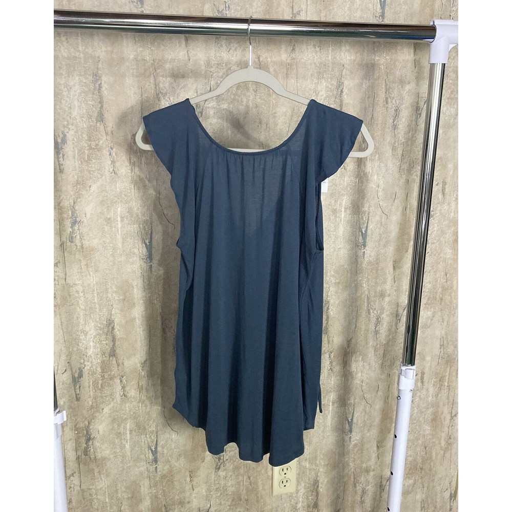 LOFT Cornflower Blue Knit Flutter Sleeve Top Tie Back Pullover Women Sz Small